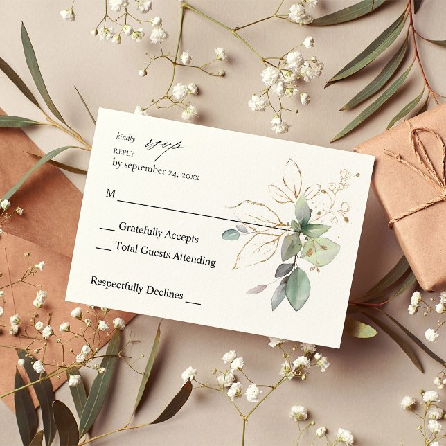 Eucalyptus Glow Dourado Greenery 2 em RSVP de Refe (Criador carregado)