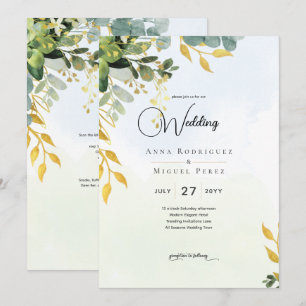 Eucalyptus Green Dourado Convite de casamento Gree