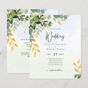 Eucalyptus Green Dourado Convite de casamento Gree