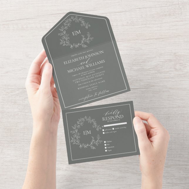 Eucalyptus Green Leafy Crest Monograma Casamento (Tearaway)