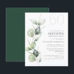 Eucalyptus Greenery 60º Convite de aniversário<br><div class="desc">Pode ser uma festa surpresa ou outra década especial alcançada. Este 60º convite de aniversário com eucalipto verde design com tipografia popular moderna pode ser facilmente editado para comemorar qualquer aniversário ou aniversário. Você pode alterar o texto, os detalhes do aniversário e a cor de fundo clicando no botão "Personalizar"...</div>