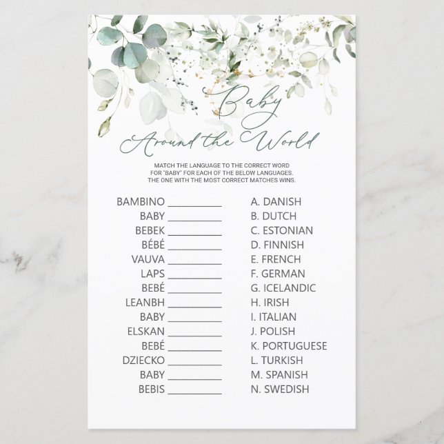 Eucalyptus Greenery Bebê em torno do jogo mundial (Frente)