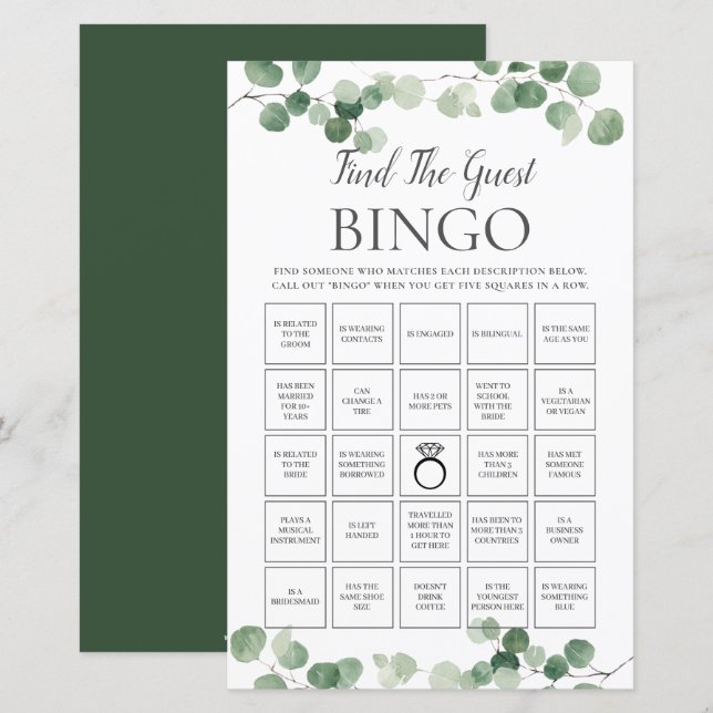 Eucalyptus Greenery Bridal Encontra o Bingo Convid (Frente/Verso)