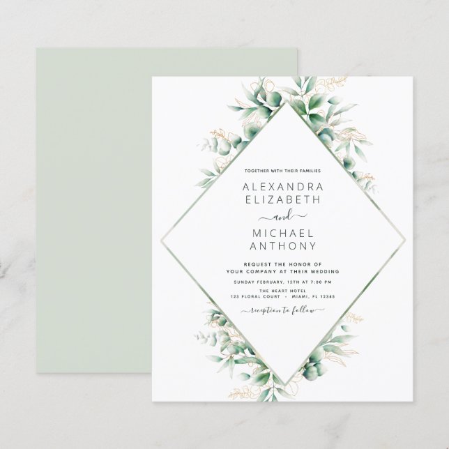 Eucalyptus Greenery Casamento Elegante (Frente/Verso)