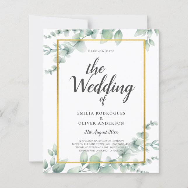 Eucalyptus Greenery Casamento QR CÓDIGO Moderno Or (Frente)