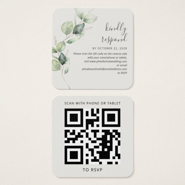 Eucalyptus Greenery Casamento Website QR Code RSVP (Frente & Verso)