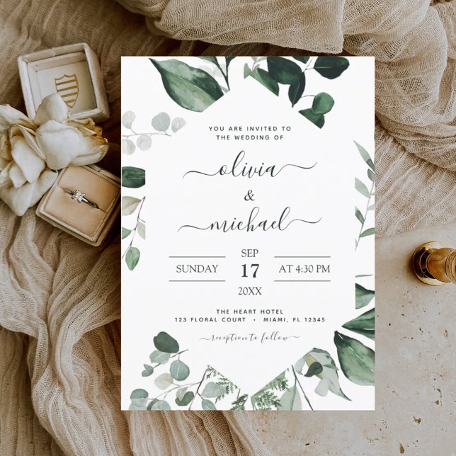 Eucalyptus Greenery Convites para Casamento (Criador carregado)
