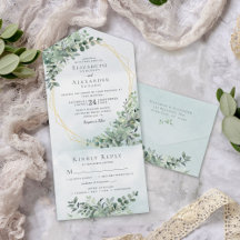 Eucalyptus Greenery Dourado Tudo em Um Convite de 