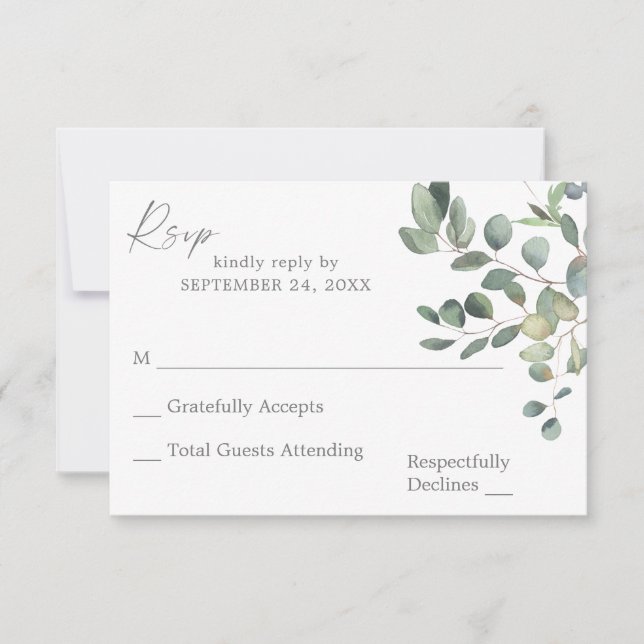 Eucalyptus Greenery Duo no Meal RSVP Card 3 (Frente)