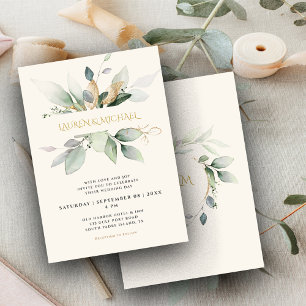 Eucalyptus Greenery e Dourado Convite para Casamen