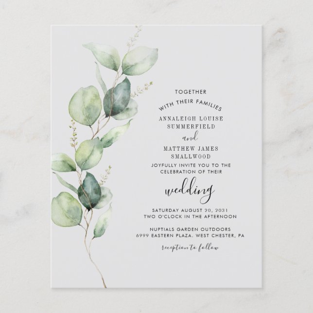 Eucalyptus Greenery Elegante Invite Casamento (Frente)