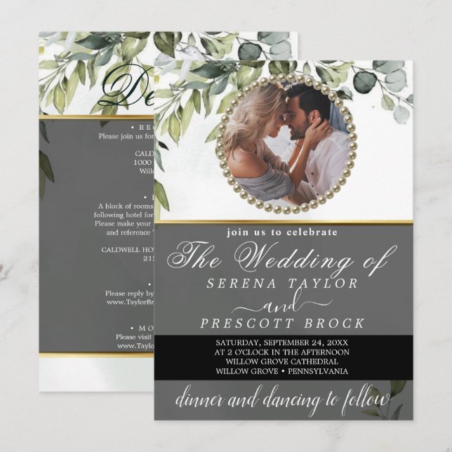 Eucalyptus Greenery Foto Convite Para Casamento (Frente/Verso)