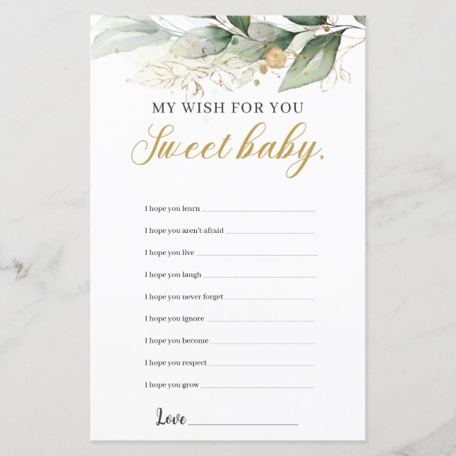 Eucalyptus greenery gold deseja um jogo de bebês (Frente)