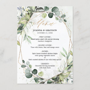 Eucalyptus Greenery moderno menu de casamentos geo