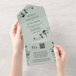 Eucalyptus Greenery QR Code RSVP Sage Wedding