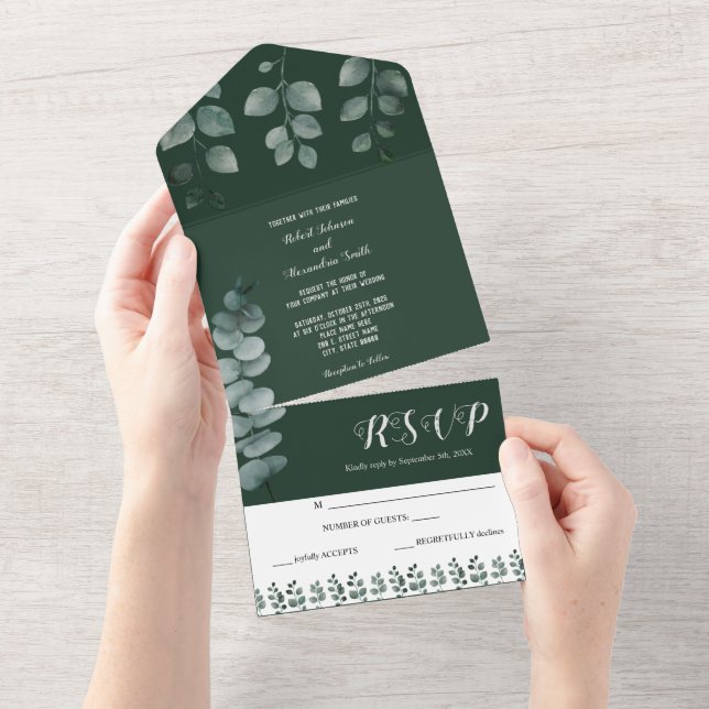 Eucalyptus Greenery Wedding e resposta RSVP (Tearaway)