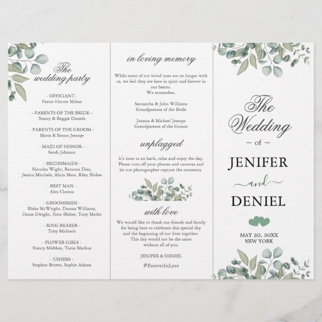 Eucalyptus Greenery Wedding Programme  (Frente)