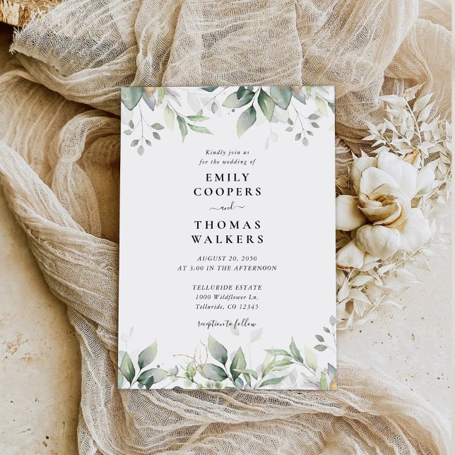 Eucalyptus Leaf Greenery Convite Para Casamento (Criador carregado)
