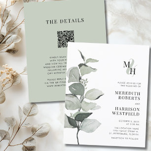 Eucalyptus Monograma Convite para Casamento