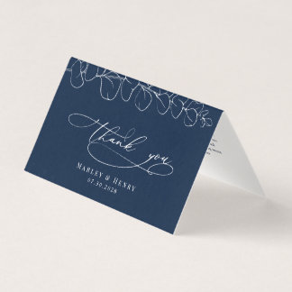 Eucalyptus Navy Blue Wedding Folded thank You