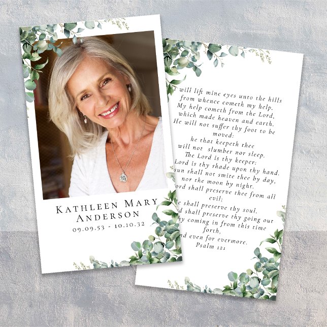 Eucalyptus Photo Funeral Memorial Prayer Card (Criador carregado)