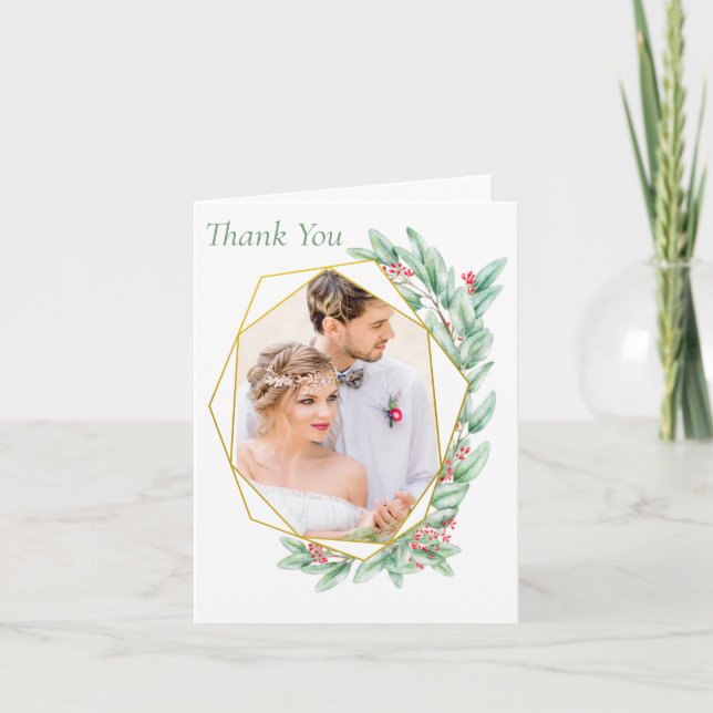 Eucalyptus Photo Weddig Cartões de agradecimentos  (Frente)