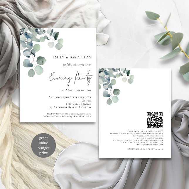 Eucalyptus QR Wedding Noite Convite (Front and back view)