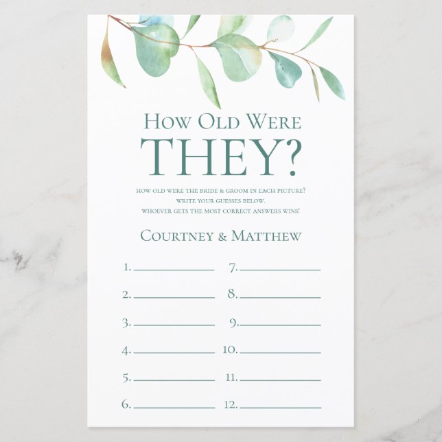 Eucalyptus Quantos Anos Tinham O Jogo De Chá de pa (Frente)