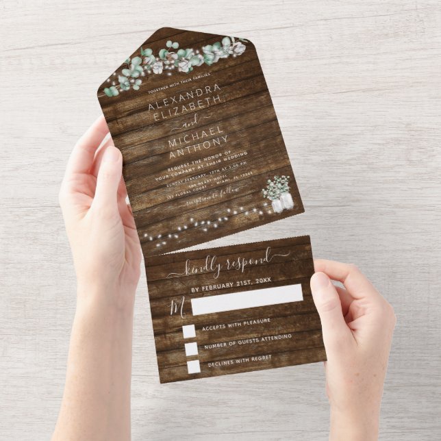 Eucalyptus Rustic WedString Acende Tudo Em Um (Aba destacável)