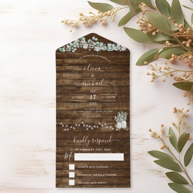 Eucalyptus Rustic WedString Lights RSVP (Criador carregado)