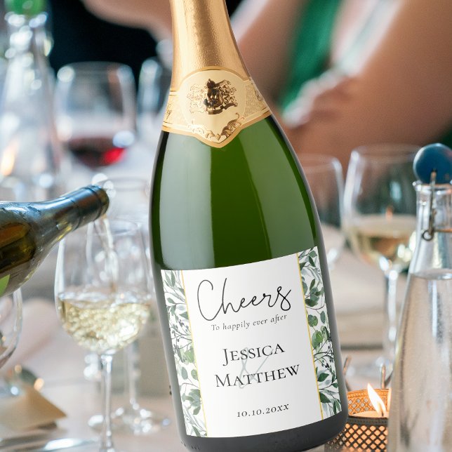 Eucalyptus Sage - Folha de Ouro Verde Vinho de Cas (Eucalyptus Sage Green Gold Foil Wedding Wine Label)