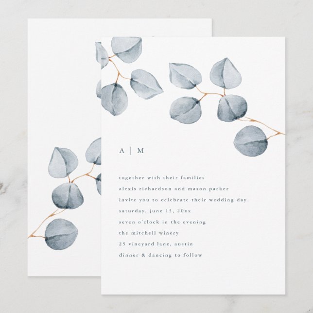 Eucalyptus Simplicity | Convite Para Casamento (Frente/Verso)