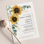 Eucalyptus Sunflower Chá de panela Invite<br><div class="desc">Crie um cartão de Chá de panela girassol moderno com este modelo giro com um belo buquê floral rústico com uma tipografia simples moderna. DICA: Cartões de suíte de casamento iguais, como RSVP, programas de casamento, banners, tapeçarias, etiquetas de presentes, placas e outras pegadas de casamento e guloseimas estão disponíveis...</div>