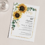 Eucalyptus Sunflower Floral 60ª Festa de aniversár<br><div class="desc">Eucalyptus Sunflower Script 60th Aniversário Convite para 60º Aniversário que você pode personalizar facilmente com os detalhes de seu partido clicando no botão "Personalizar". Apresentando um brilho amarelo floral e verde suculente com uma estrutura geométrica de folha de ouro e tipografia moderna</div>