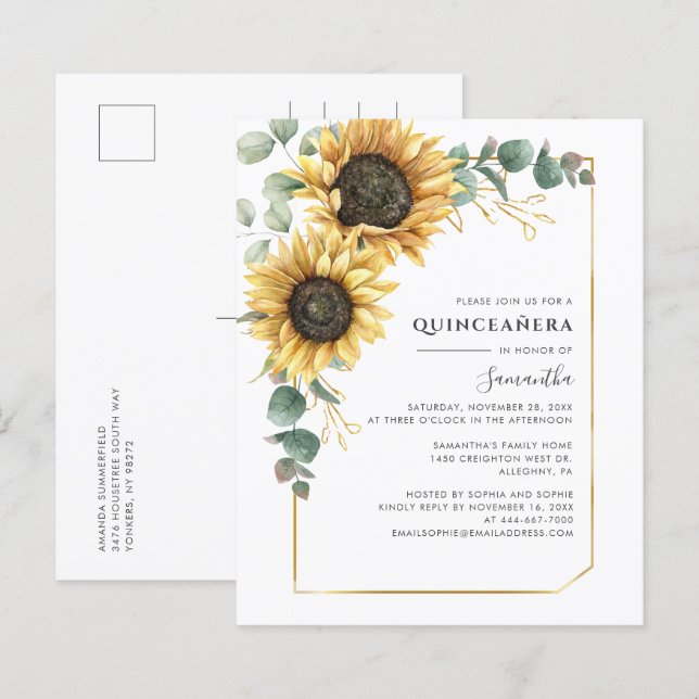 Eucalyptus Sunflower Quinceanera 15 Aniversário (Frente/Verso)
