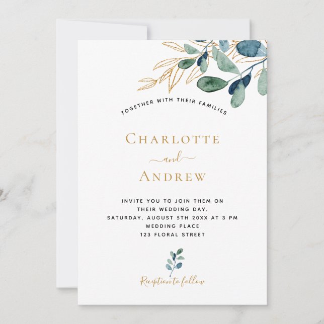 Eucalyptus verde-ouro casamento elegante (Frente)