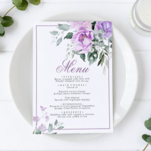 Eucalyptus Violet Flowers Menu de Casamento 5x7