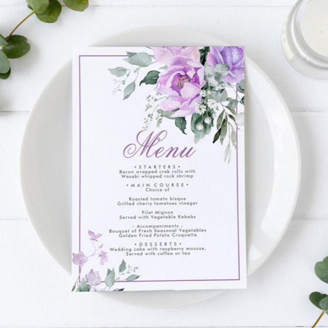 Eucalyptus Violet Flowers Menu de Casamento 5x7 (Criador carregado)