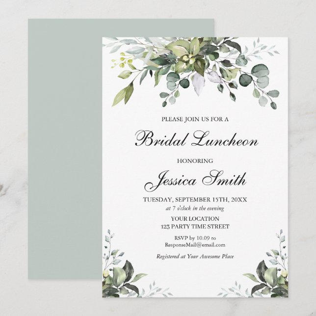 Eucalyptus Watercolor Bridal Luncheon Convite (Frente/Verso)