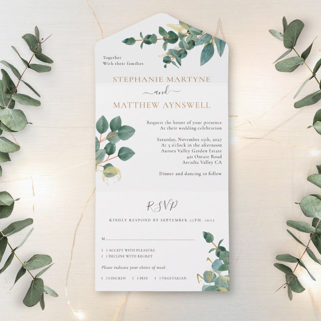 Eucalyptus Watercolor Dourado Deixa Casamento (Criador carregado)