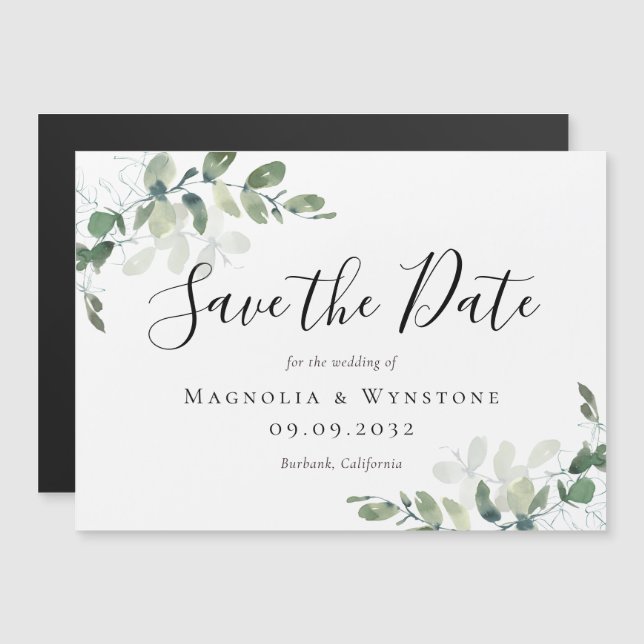 Eucalyptus Watercolor Weding The Date Magnet (Frente/Verso)