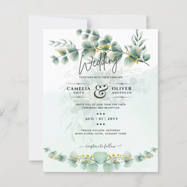 Eucalyptus Wedding Invitation Modern Greenery Dour (Frente)