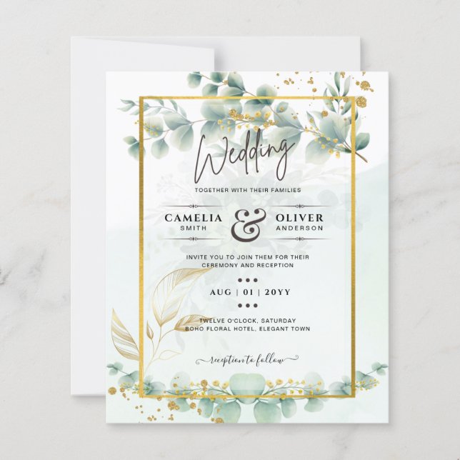 Eucalyptus Wedding Invitation Modern Greenery Dour (Frente)