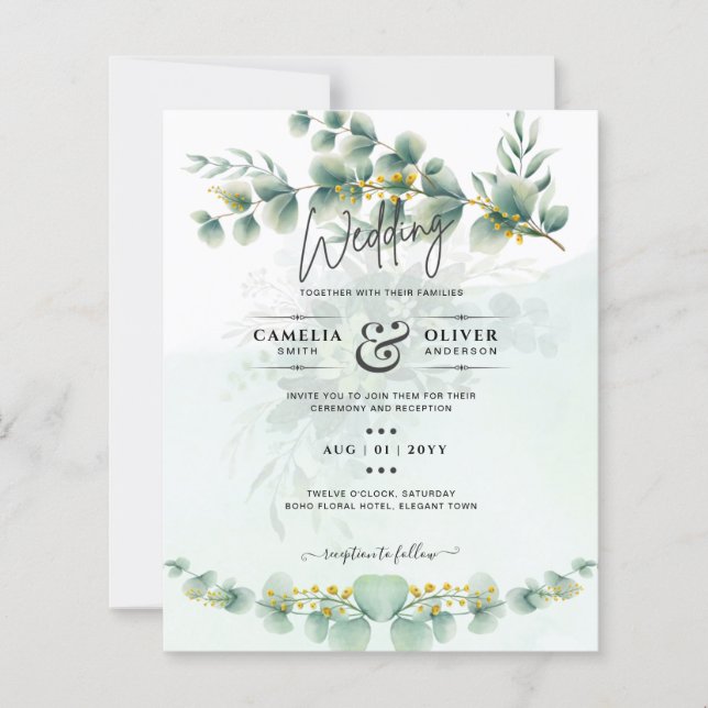Eucalyptus Wedding Invitation Modern Greenery Dour (Frente)