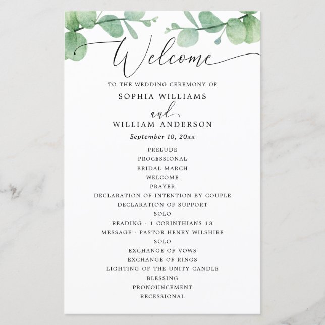 Eucalyptus Wedding Program | Outdoor Botanical  (Frente)