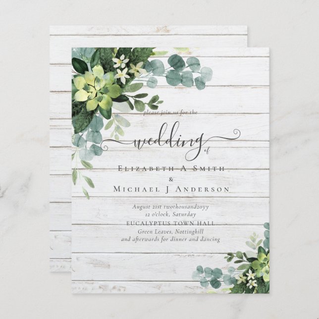 Eucalyptus Wedding Watercolor Vergy Convites (Frente/Verso)