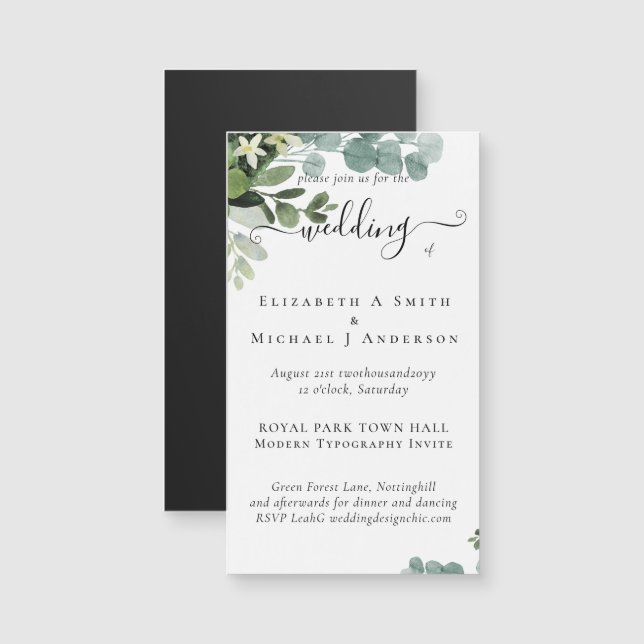 Eucalyptus Wedding Watercolor Vergy Convites (Frente/Verso)