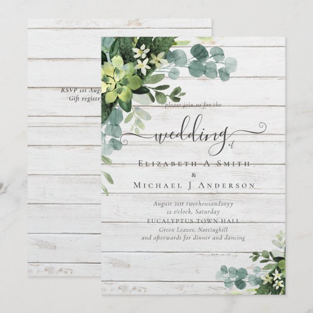 Eucalyptus Wedding Watercolor Vergy Convites (Frente/Verso)
