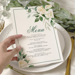 Eucalyptus White Flowers Menu de Casamento 5x7