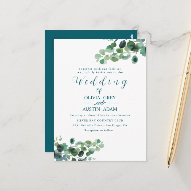 Eucalyptus Wreath | Convite para casamento de Wate (Frente/Verso In Situ)